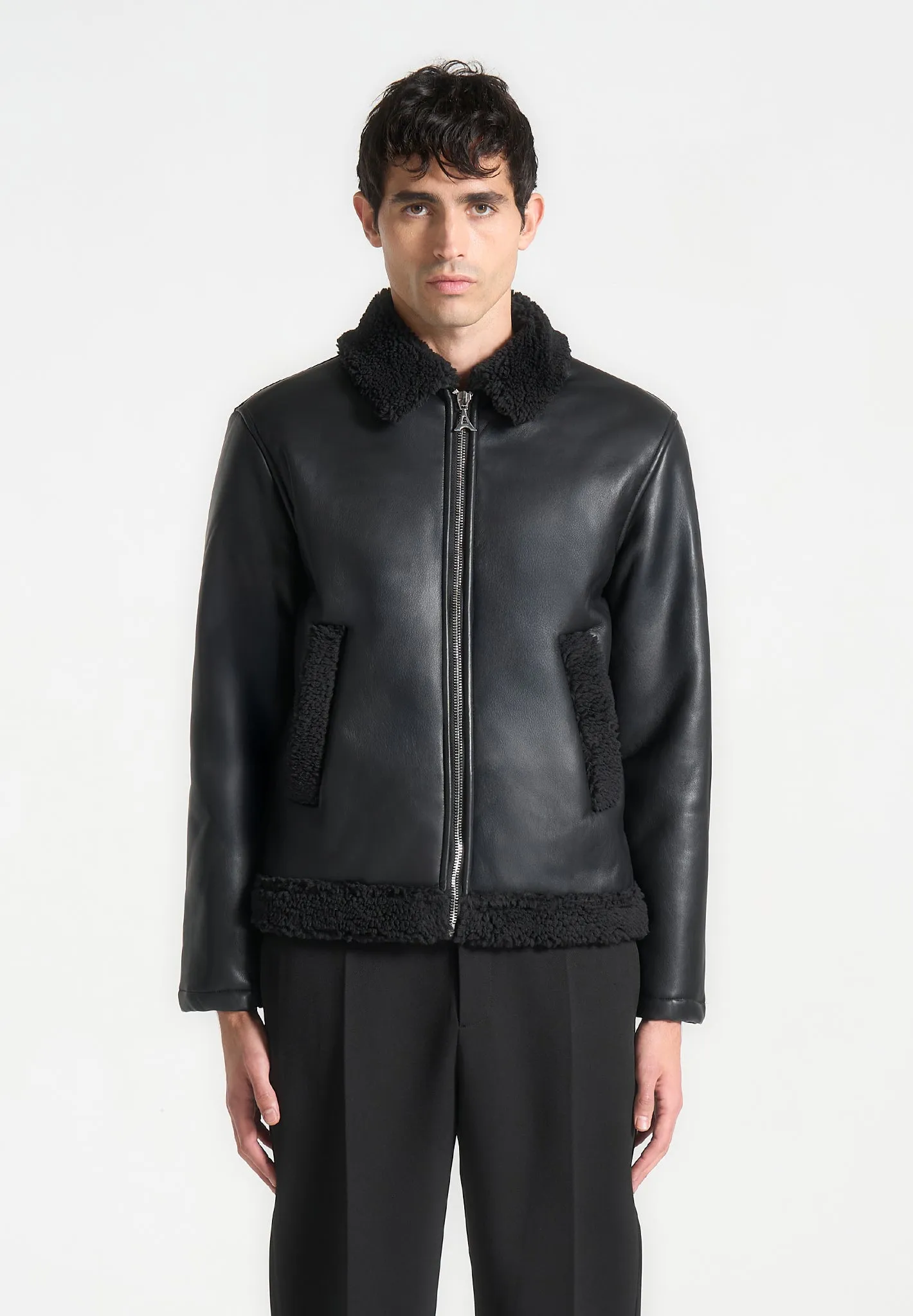 Leather Shearling Jacket - Black