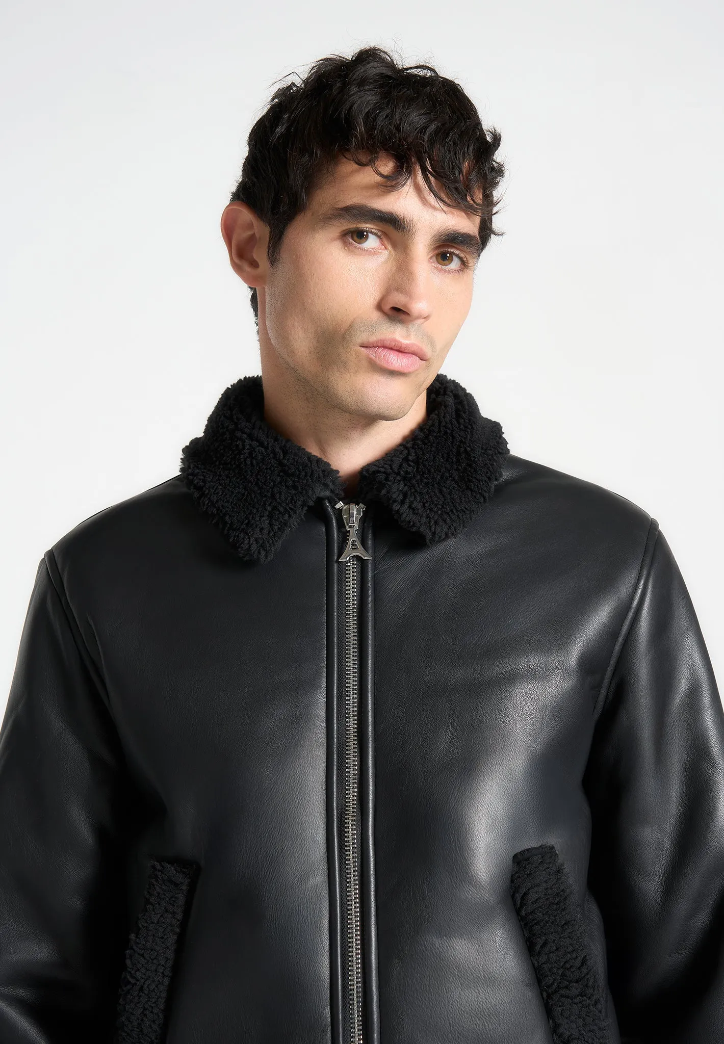 Leather Shearling Jacket - Black