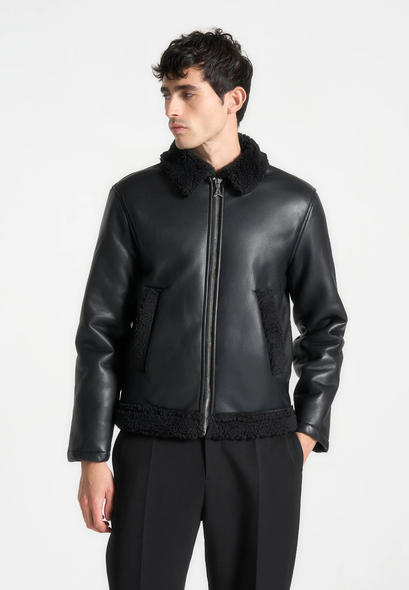 Leather Shearling Jacket - Black