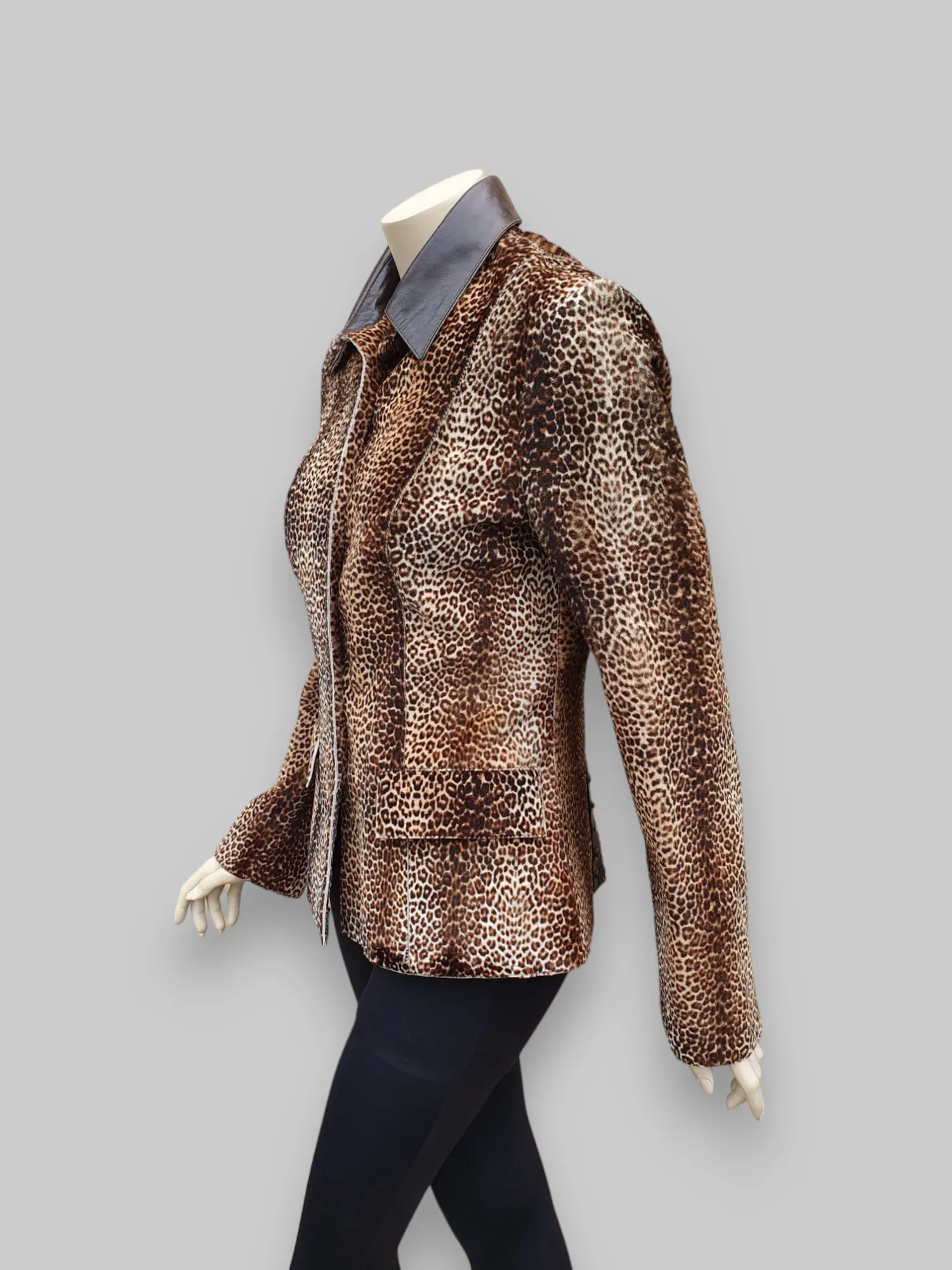 Leopard Stenciled Shearling & Leather Jacket -Small/Medium