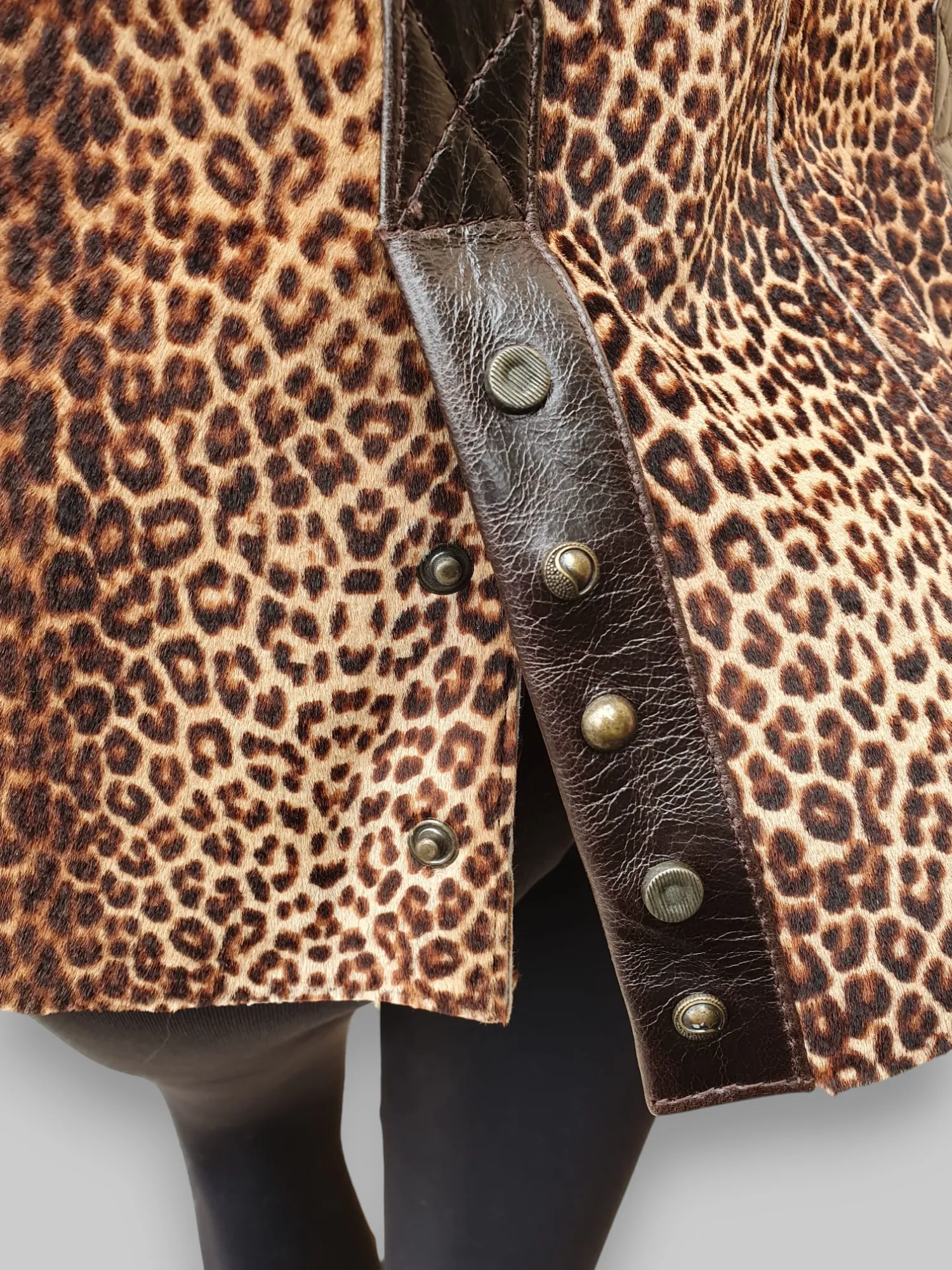 Leopard Stenciled Shearling & Leather Jacket -Small/Medium