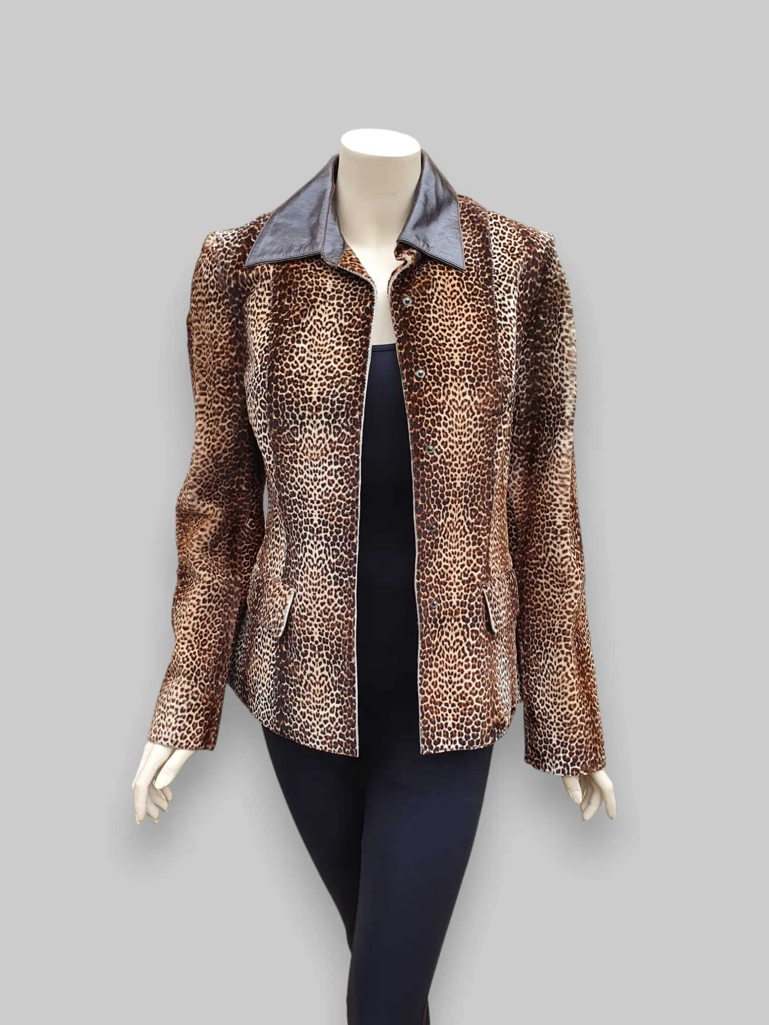 Leopard Stenciled Shearling & Leather Jacket -Small/Medium