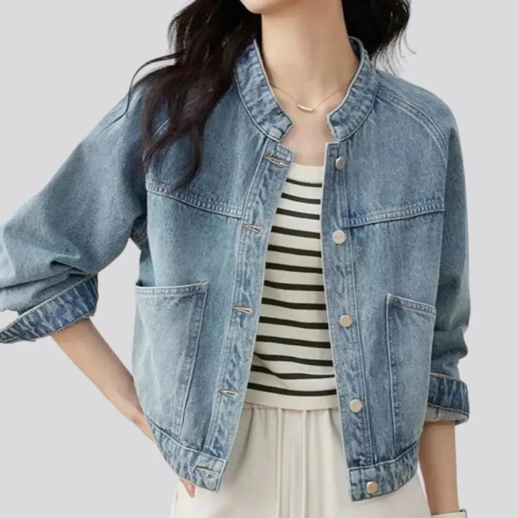 Light-wash sanded jean jacket for women