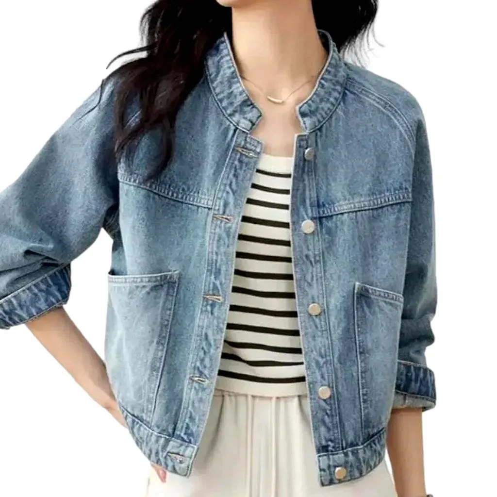 Light-wash sanded jean jacket for women