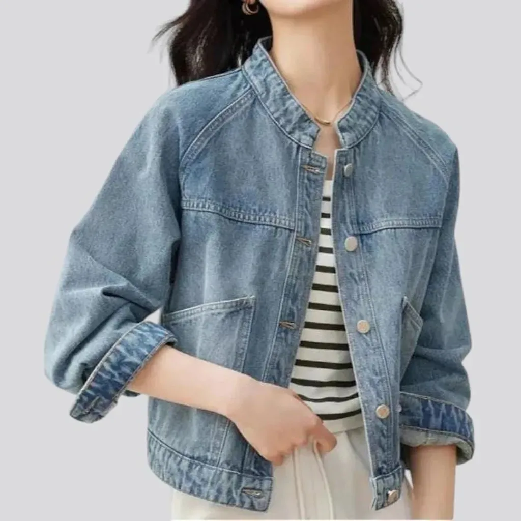 Light-wash sanded jean jacket for women