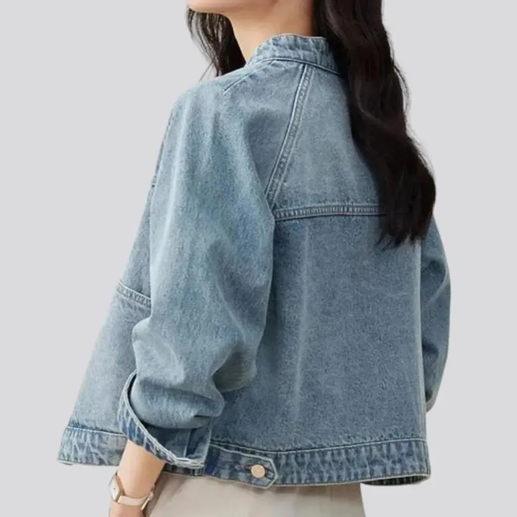 Light-wash sanded jean jacket for women