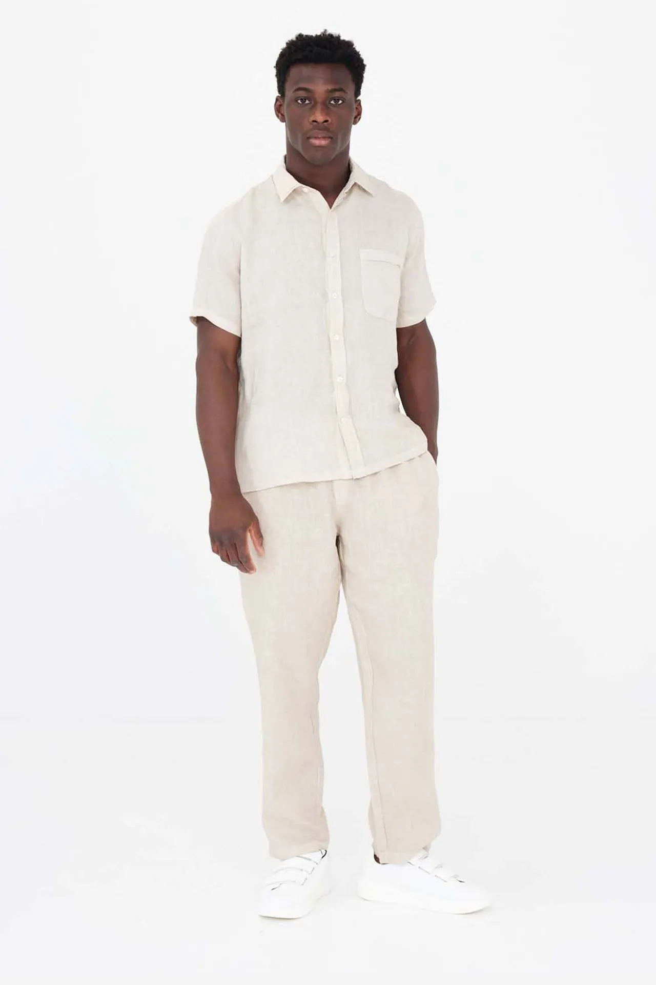 Linen Pants With Rib And Back Pockets