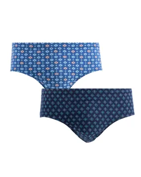 Lot Slips Taille Haute Imprimé – Coton Mercerisé marine et bleu E122.2