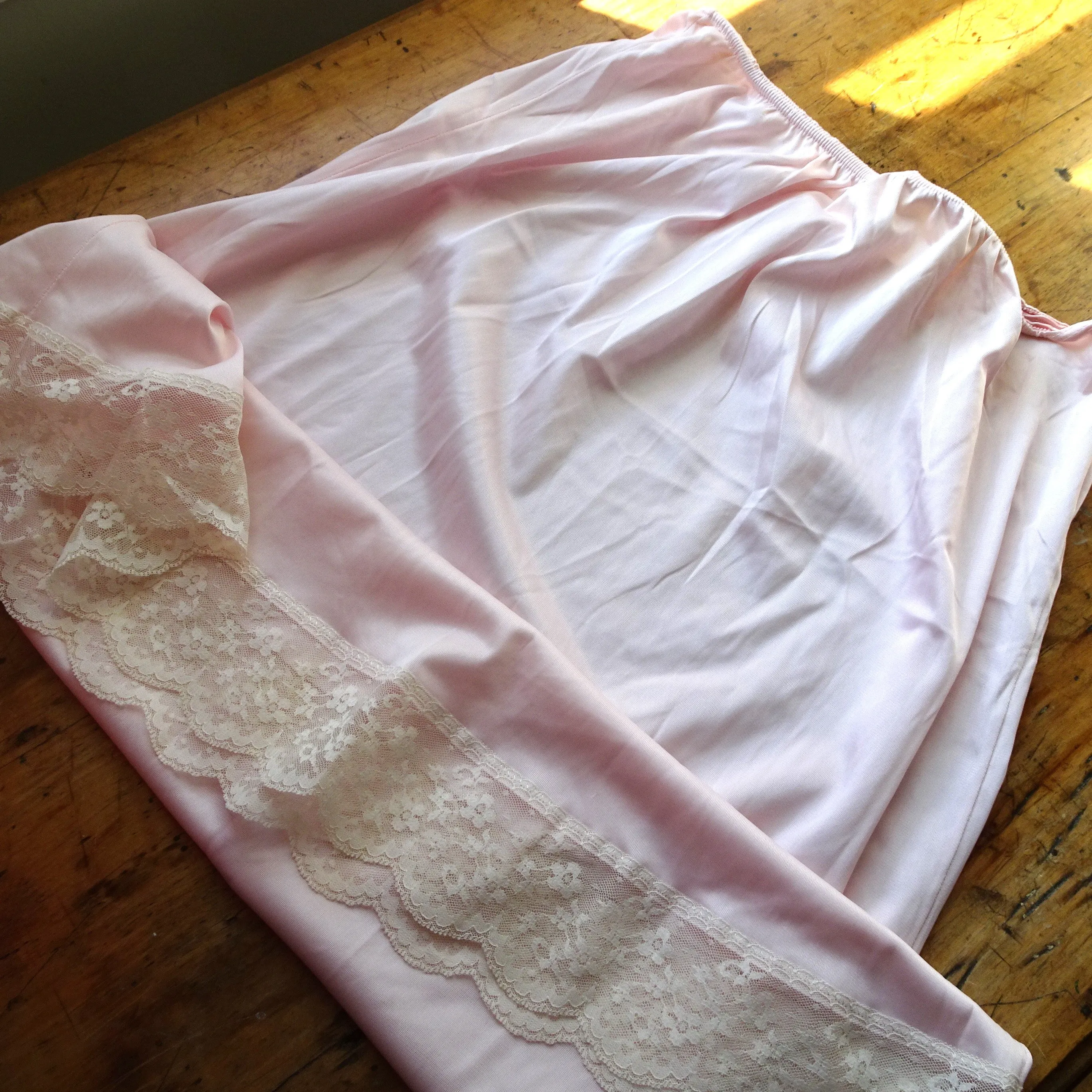 LOVELY Vintage French Maid Pink Half Slip, Lovely  Lace Trim, Size Medium, Vintage Lingerie