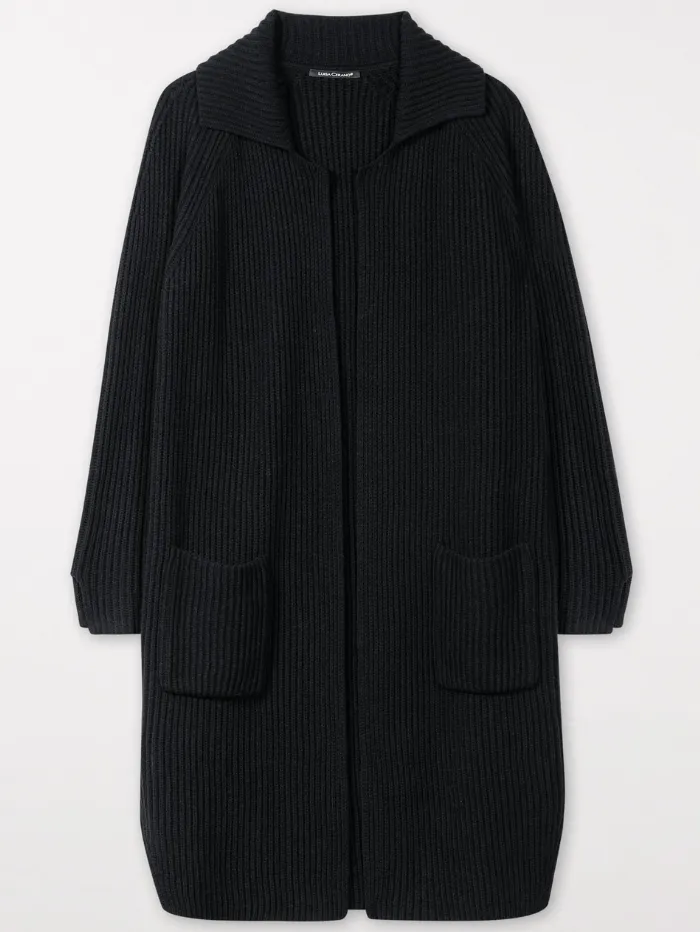 Luisa Cerano Black Long Wool Blend Coat 488326 5879