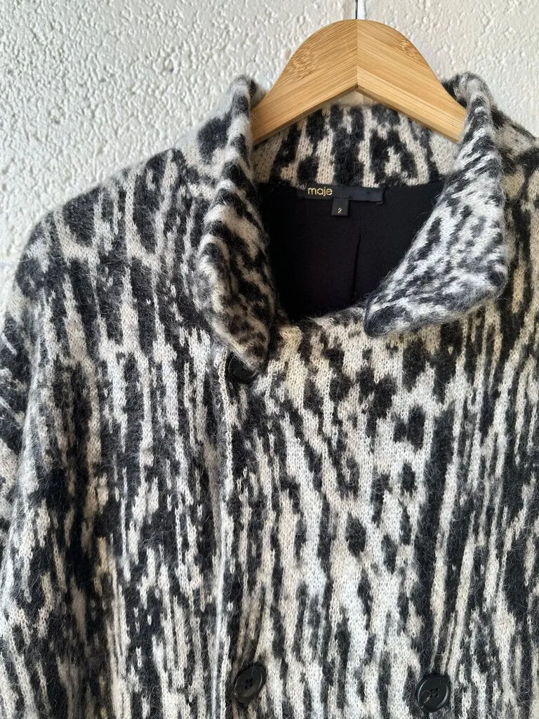 Maje double-breasted wool blend knit coat