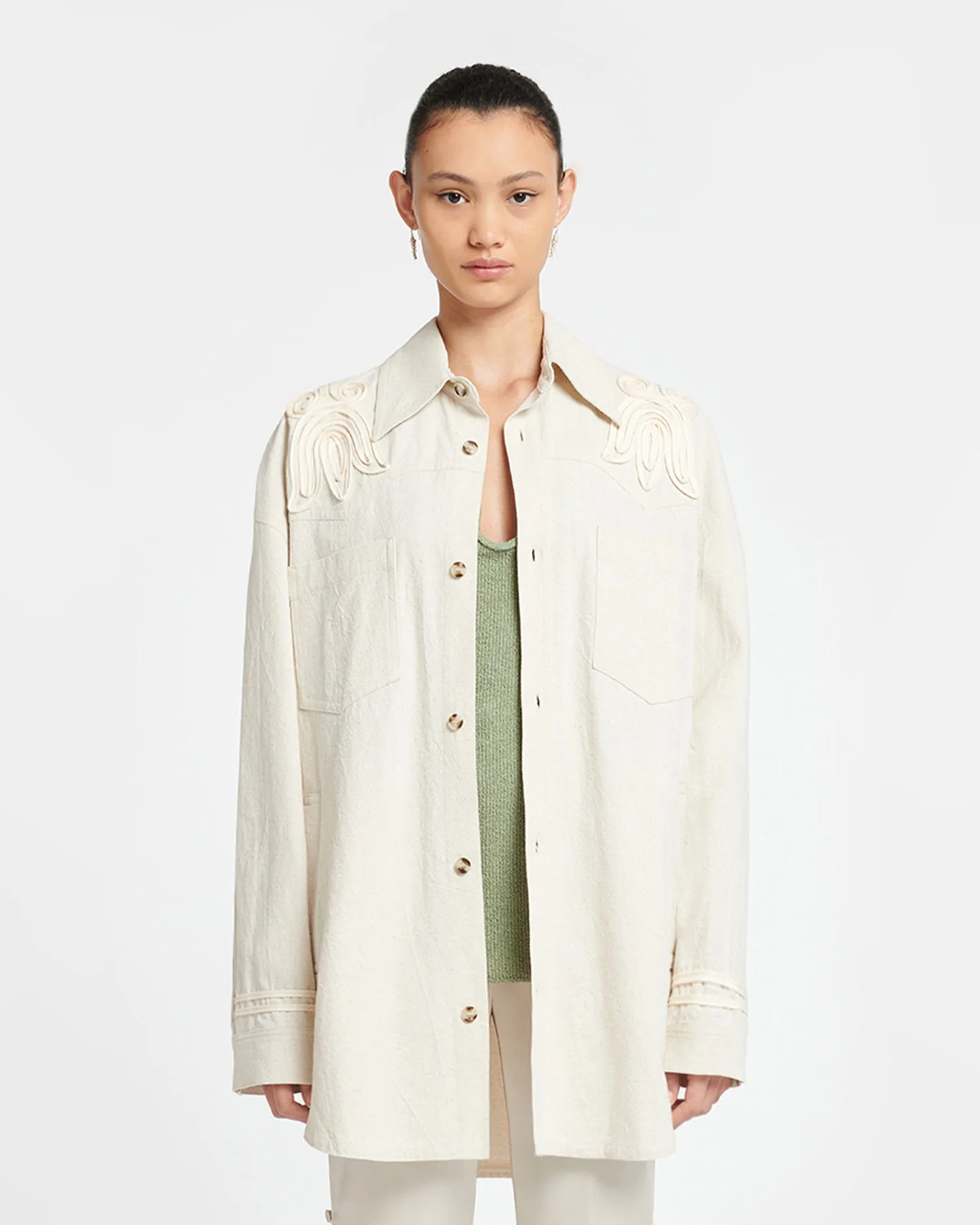 Marlas - Embroidered Washed Canvas Jacket - Natural