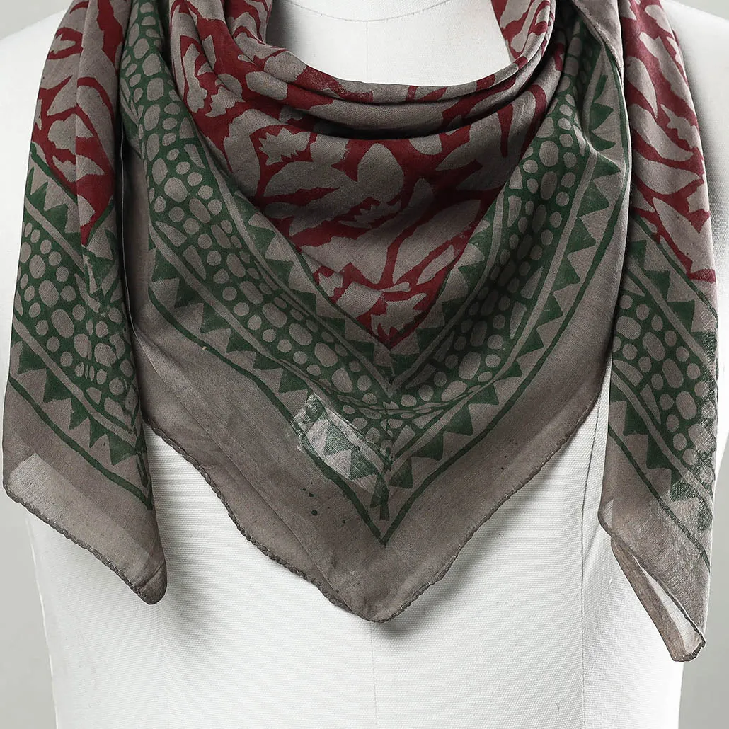 Maroon - Bagru Block Printed Mul Cotton Scarf