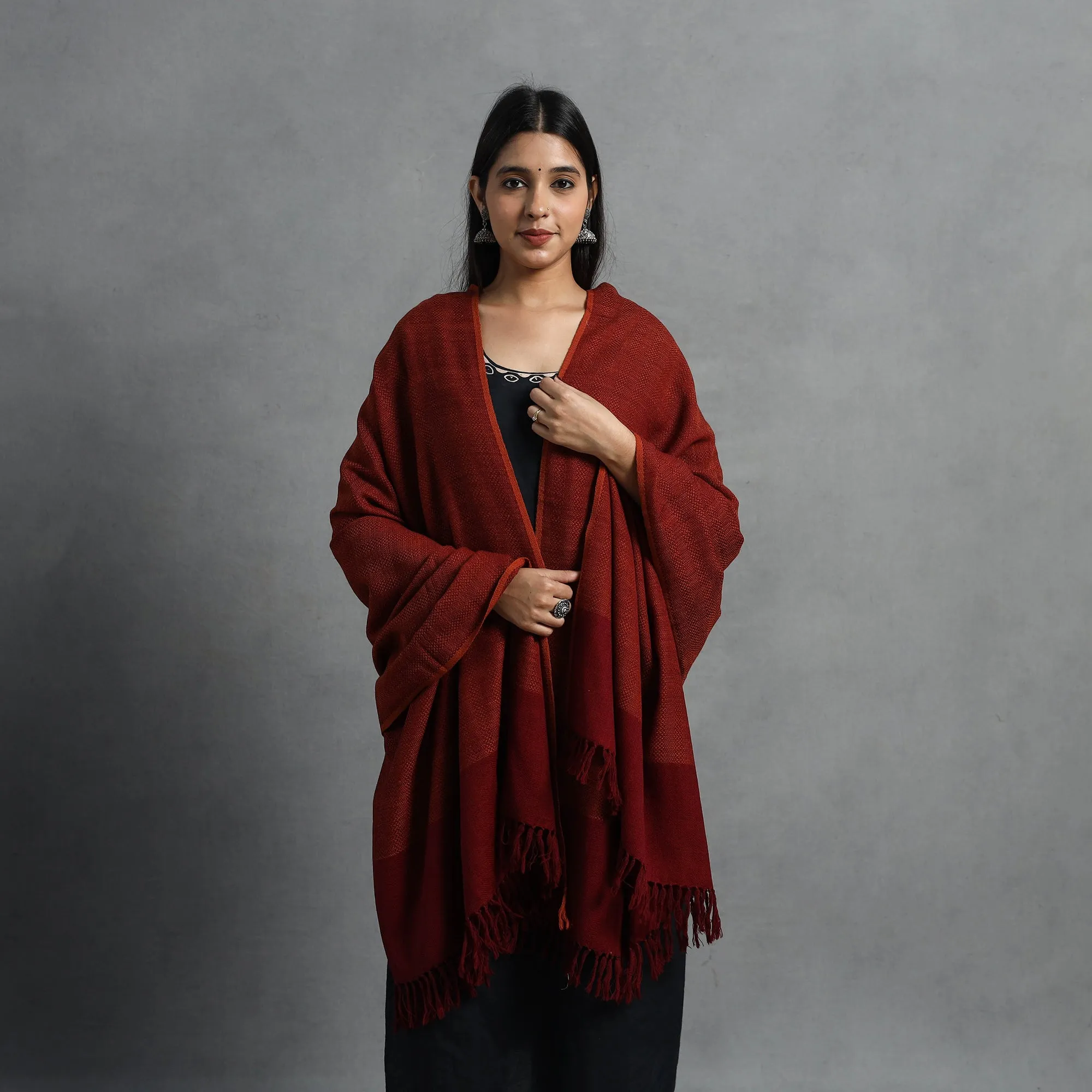 Maroon - Kumaun Handwoven Pure Merino Wool Shawl for Women 42