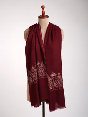 Maroon Palla Sozni Embroidered Cashmere Scarf