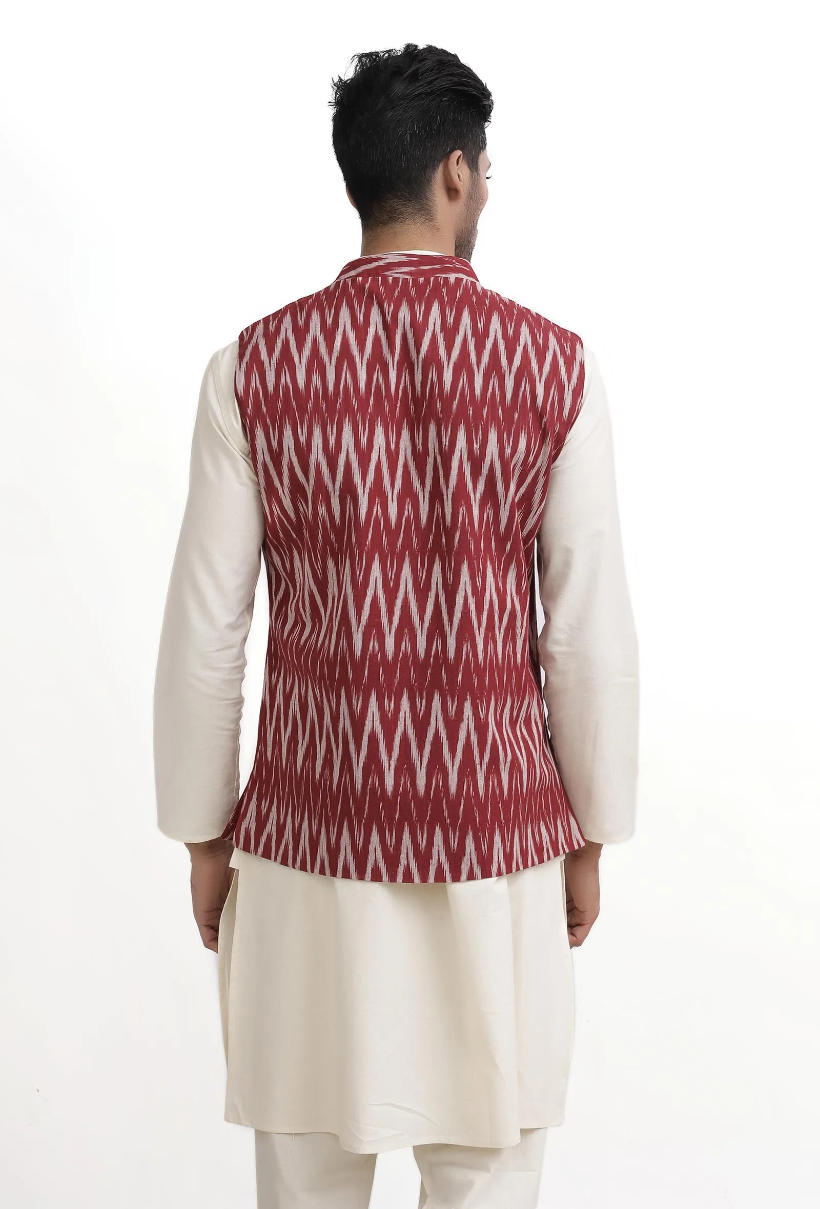 Maroon Red Ikat Nehru Jacket