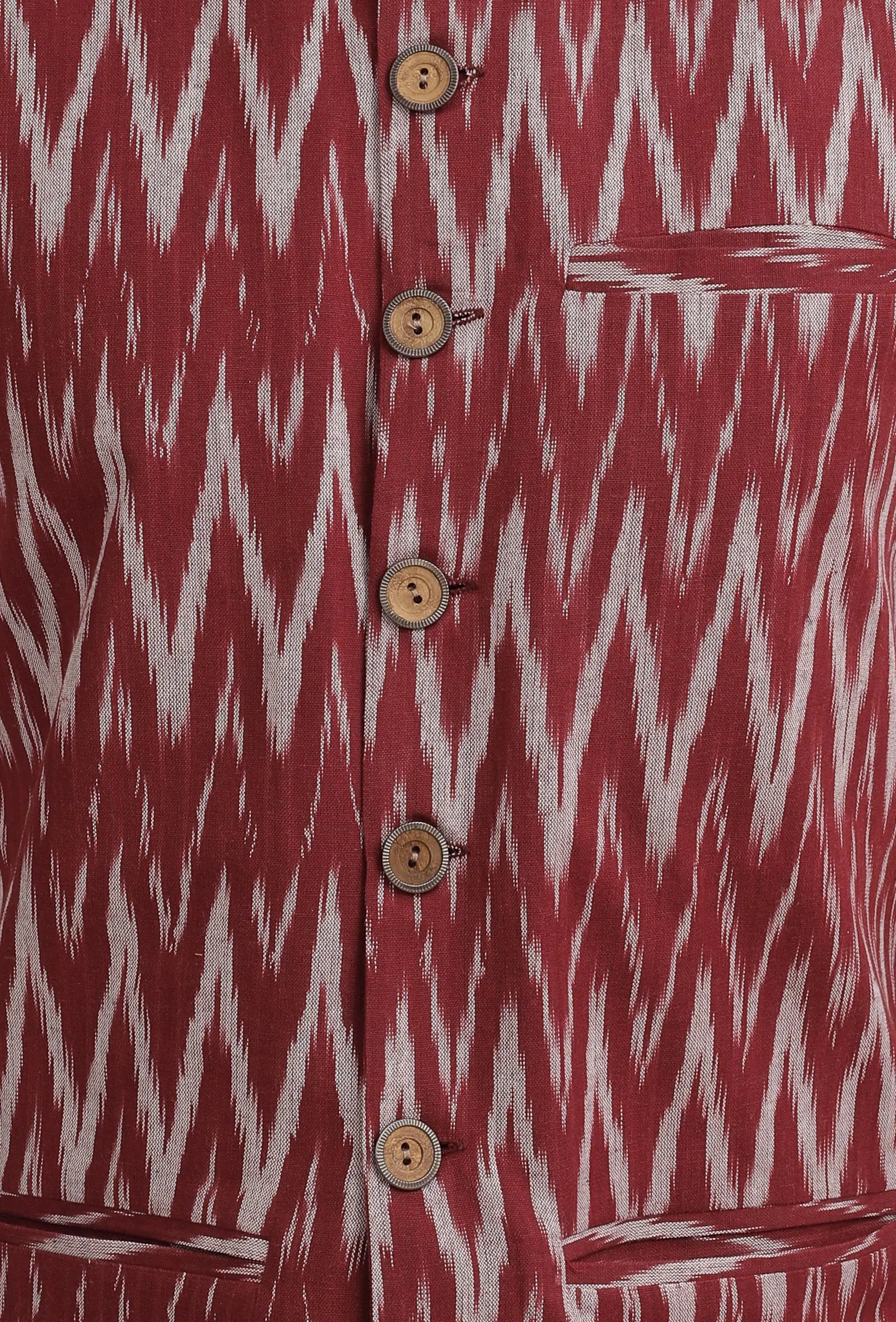 Maroon Red Ikat Nehru Jacket