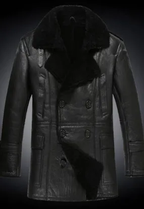 Men’s Black Leather Shearling Long Coat