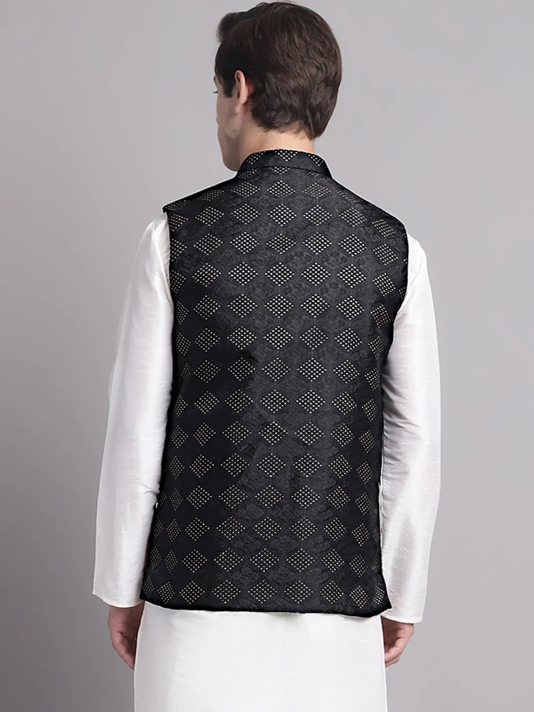 Men'S Black Woven Design Nehru Jacket