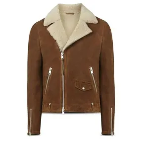 Men’s Brown Malmo Shearling Biker Leather Jacket