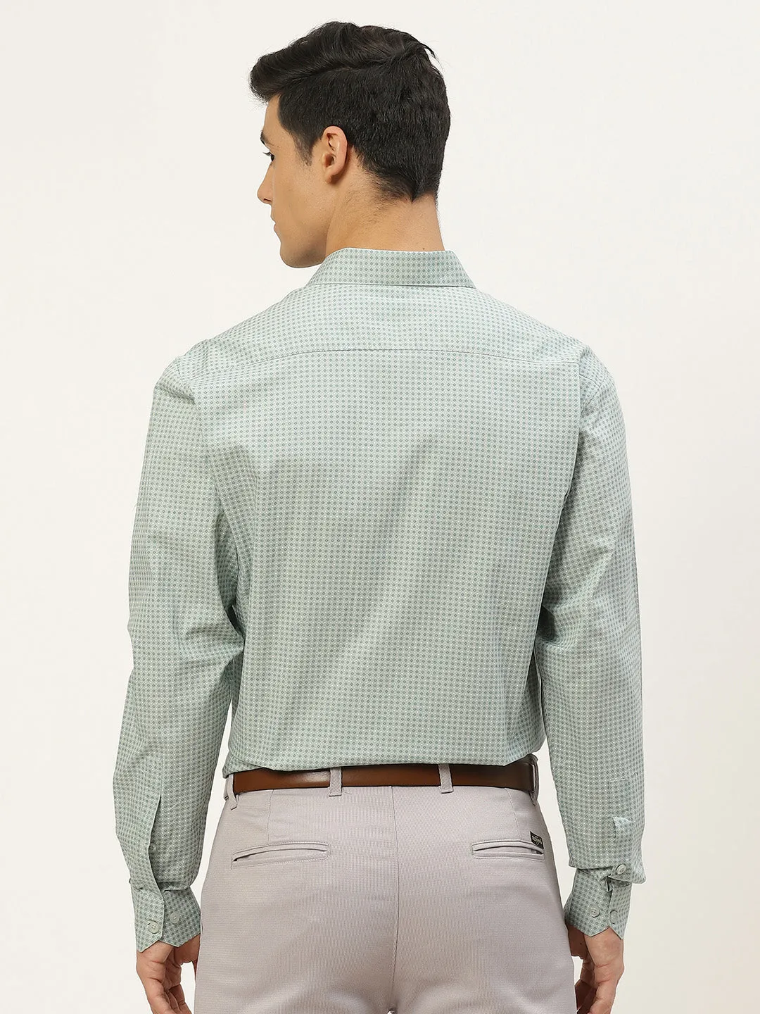 Mens Cotton Sea Green & Blue Printed Formal Shirt - Sojanya