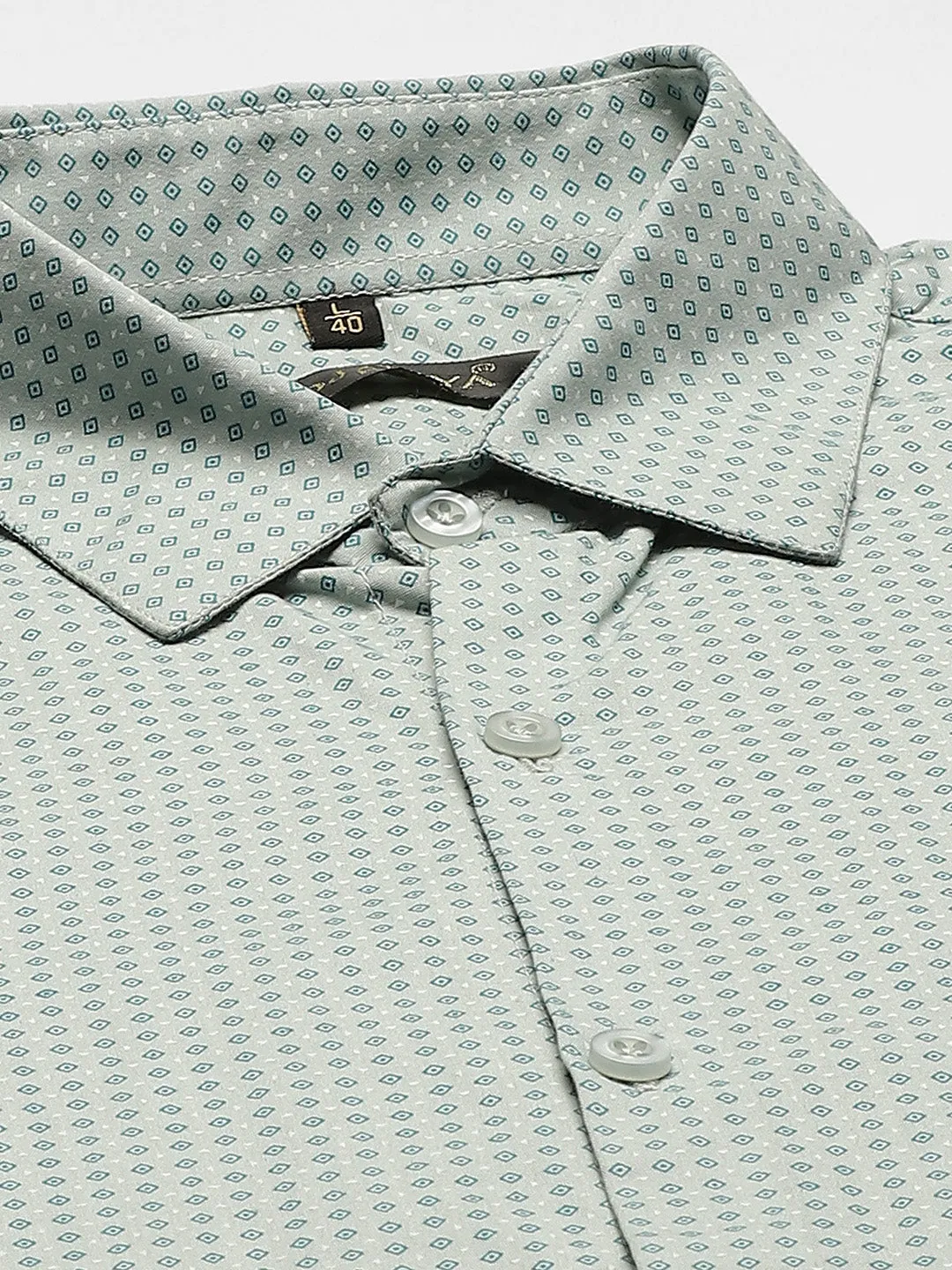 Mens Cotton Sea Green & Blue Printed Formal Shirt - Sojanya