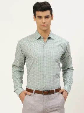 Mens Cotton Sea Green & Blue Printed Formal Shirt - Sojanya