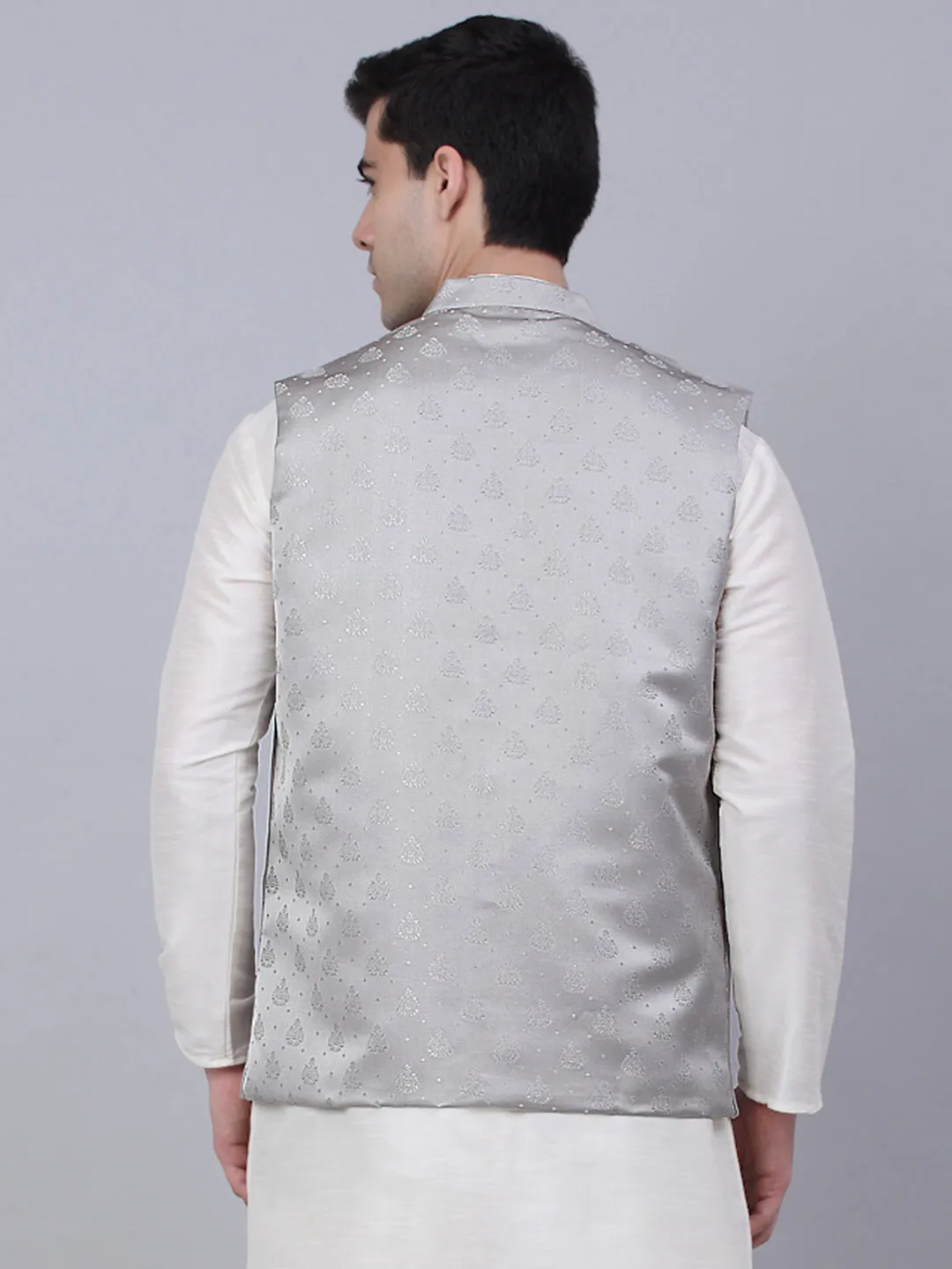 Men'S Grey Woven Design Waistcoats