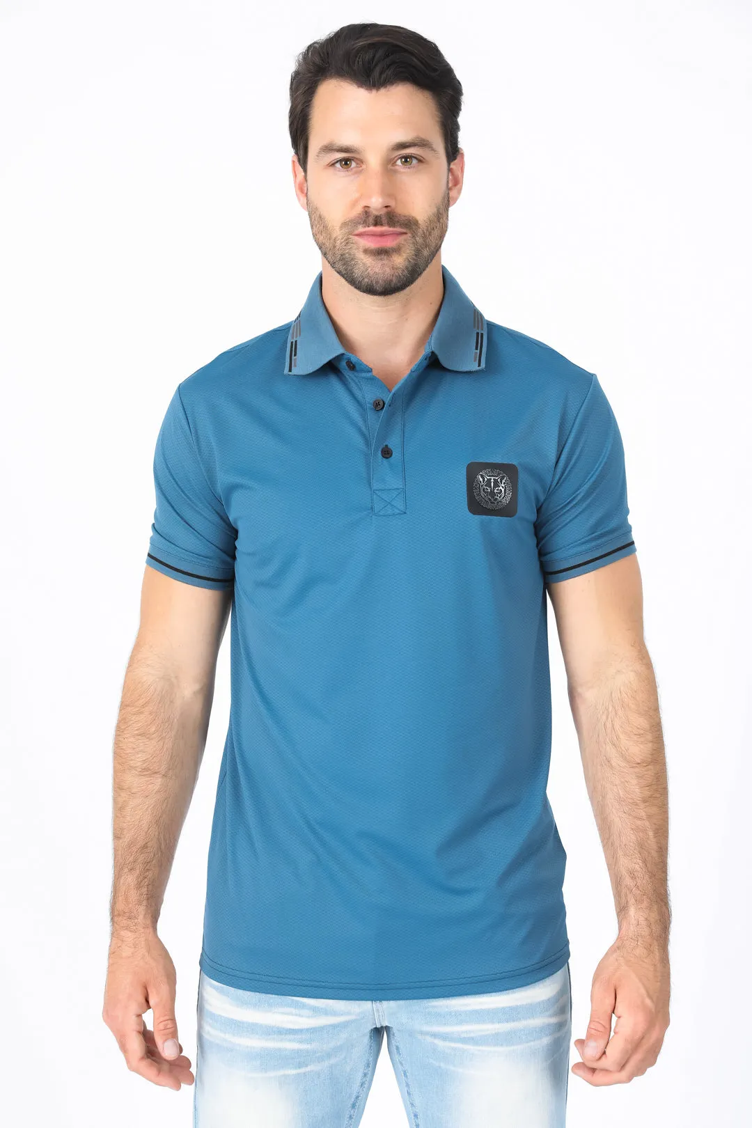 Mens Modern Fit Stretch Cotton Teal Polo