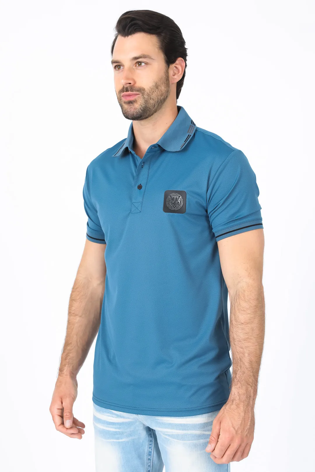 Mens Modern Fit Stretch Cotton Teal Polo