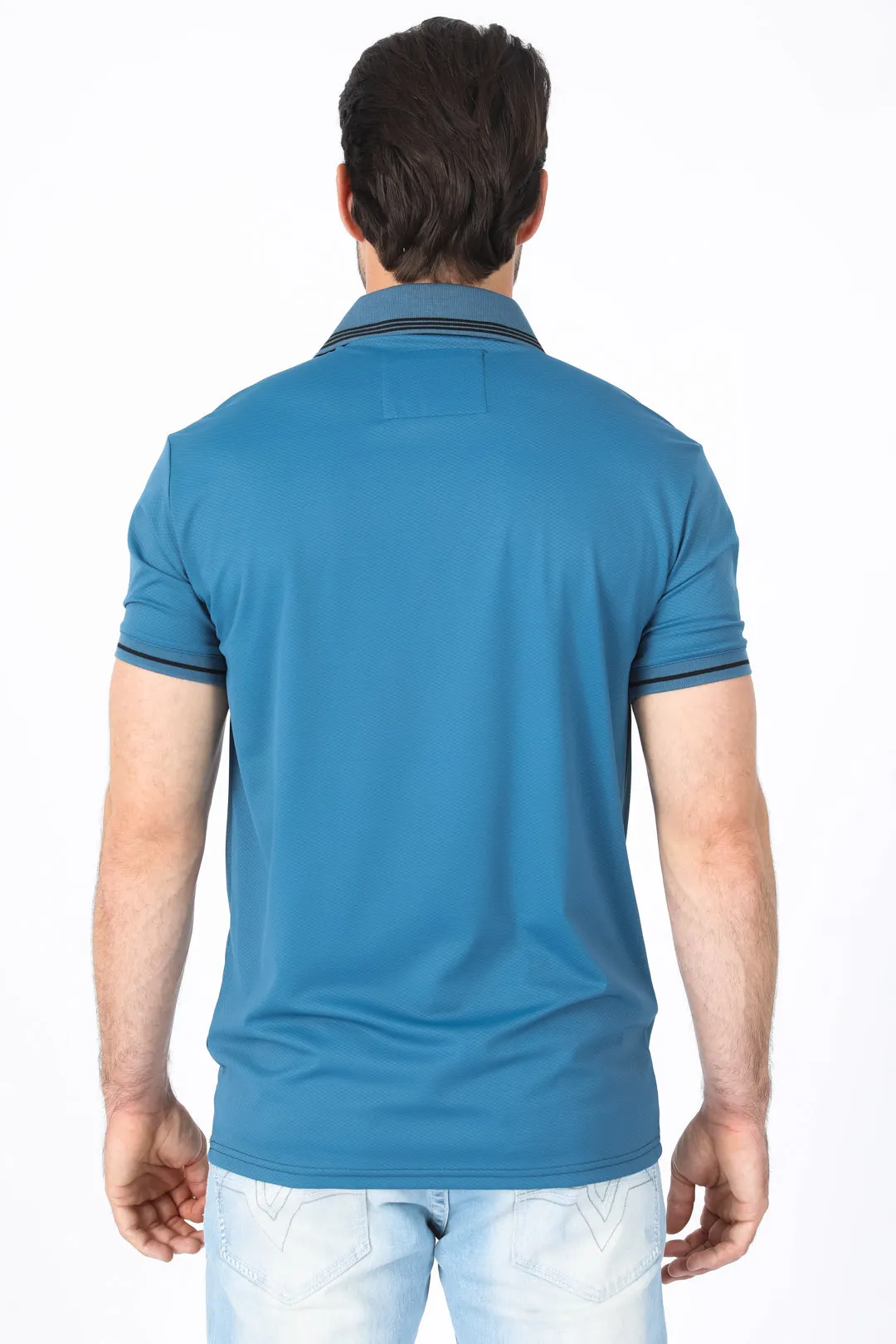 Mens Modern Fit Stretch Cotton Teal Polo