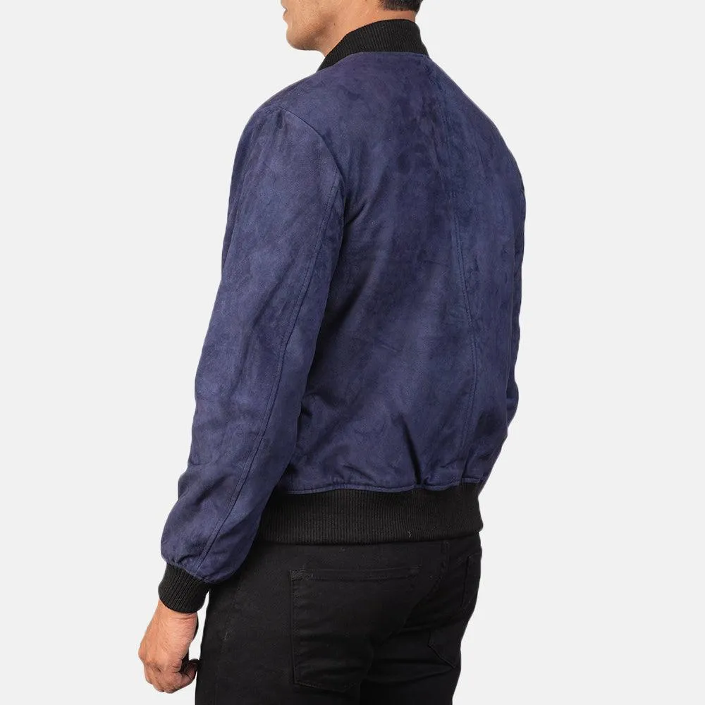 Mens Royal Blue Suede Bomber Jacket