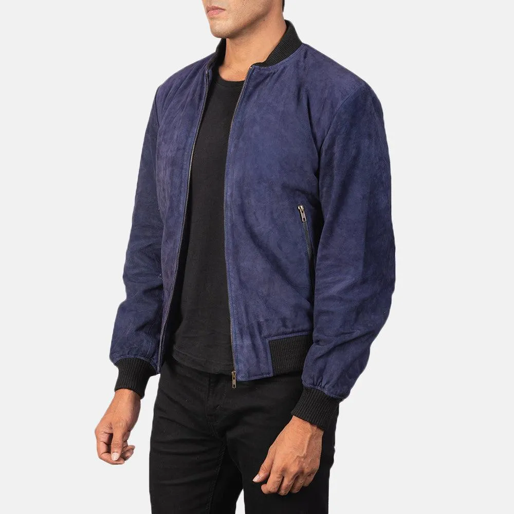 Mens Royal Blue Suede Bomber Jacket