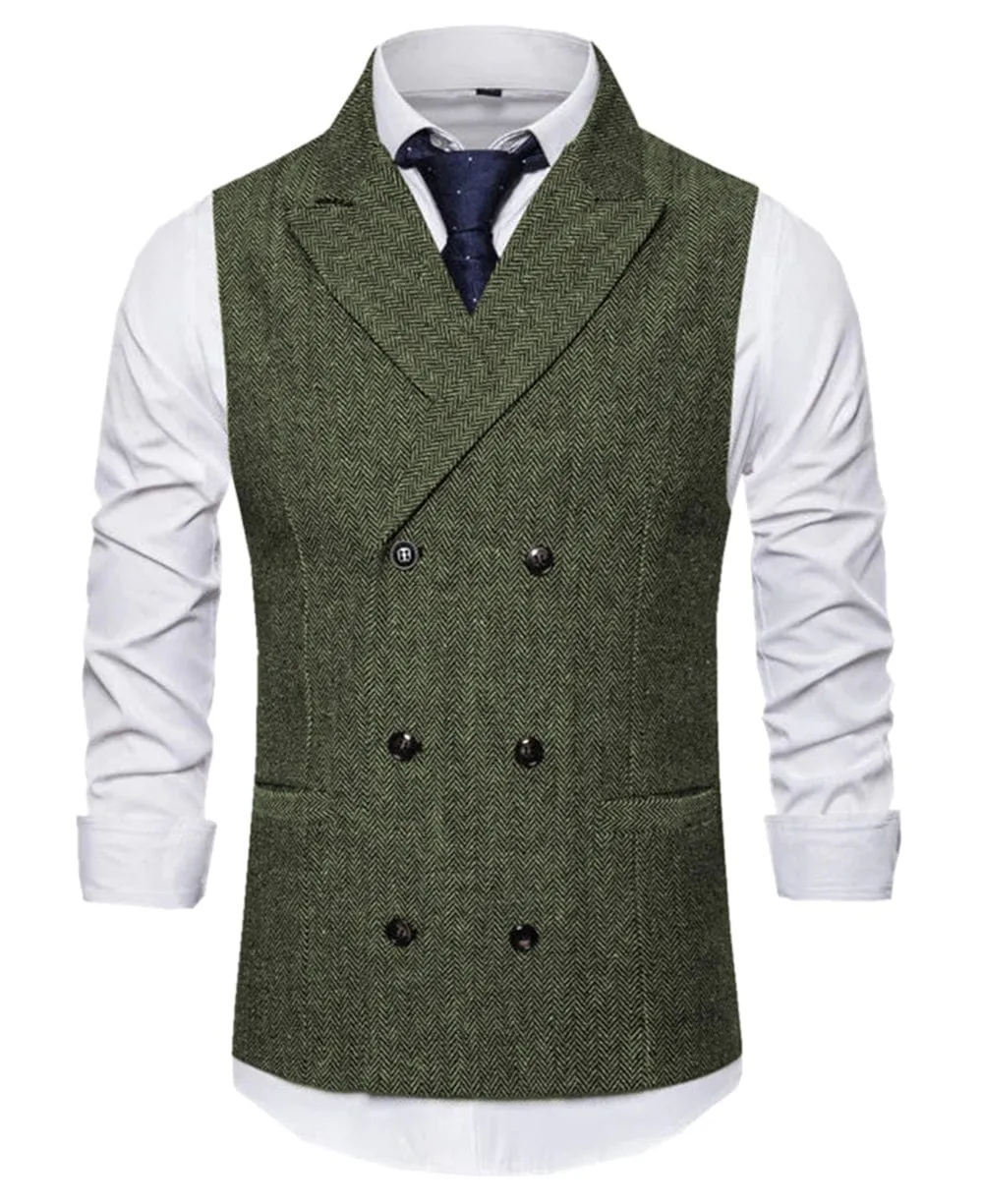 Men's Vest Double Breasted Peak Lapel Waistcoat