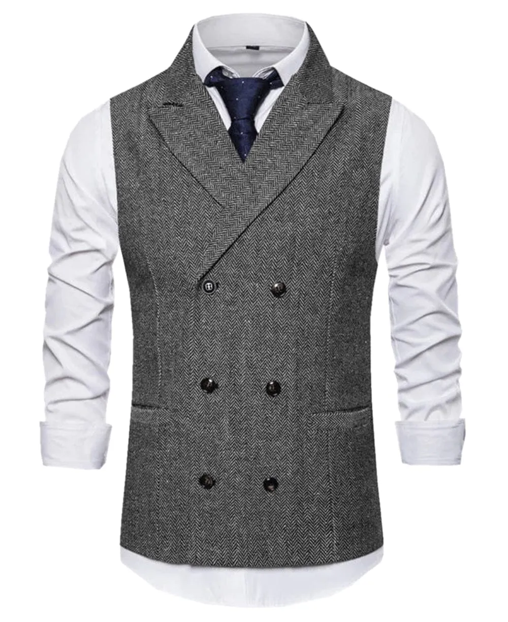 Men's Vest Double Breasted Peak Lapel Waistcoat