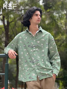 Men's Vintage Sports Print Long-Sleeve Shirt - Green