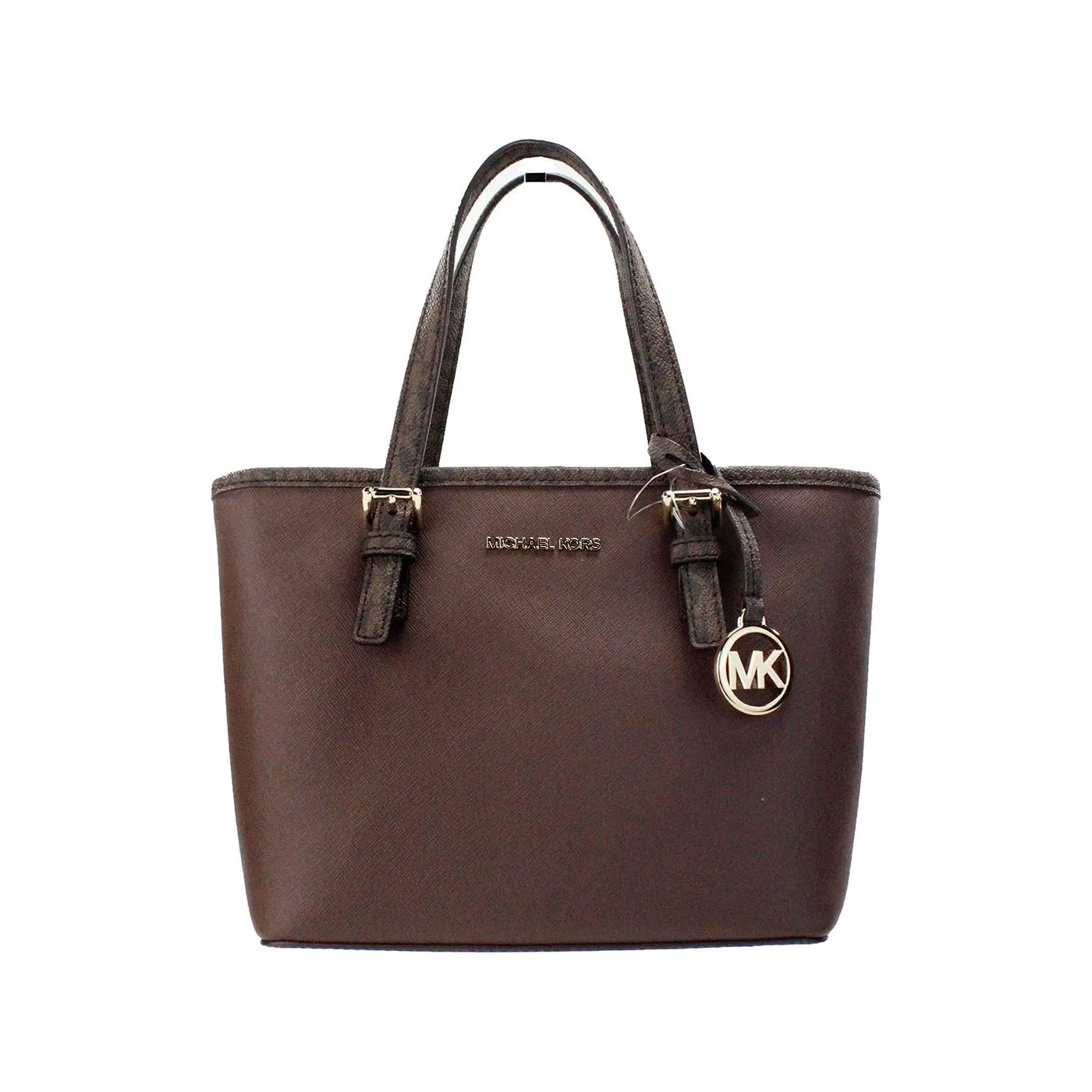 Michael Kors Jet Set Mocha Leather XS Carryall Top Zip Tote Bag Purse