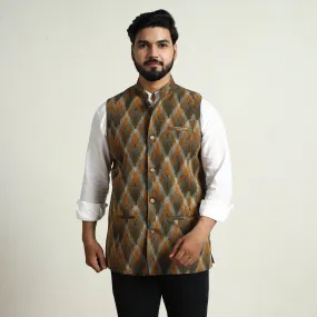 Multicolor - Pochampally Double Ikat Handloom Cotton Men Nehru Jacket 01