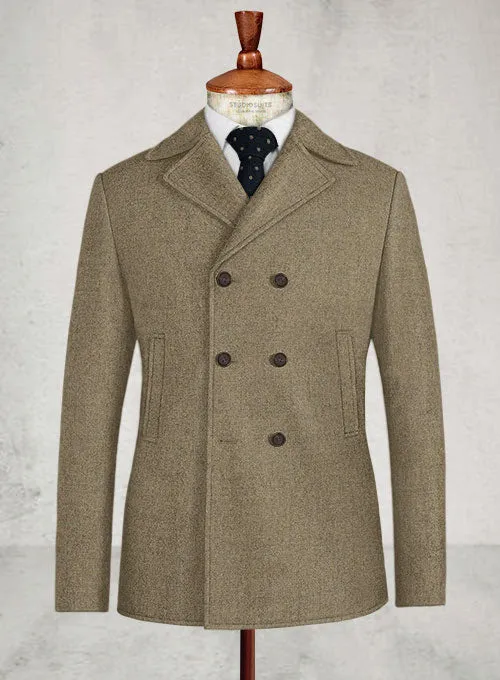 Naples Melange Brown Tweed Pea Coat