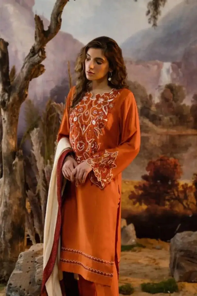 Natasha Kamal - Russet - orange - Silk Karandi - 3 Piece