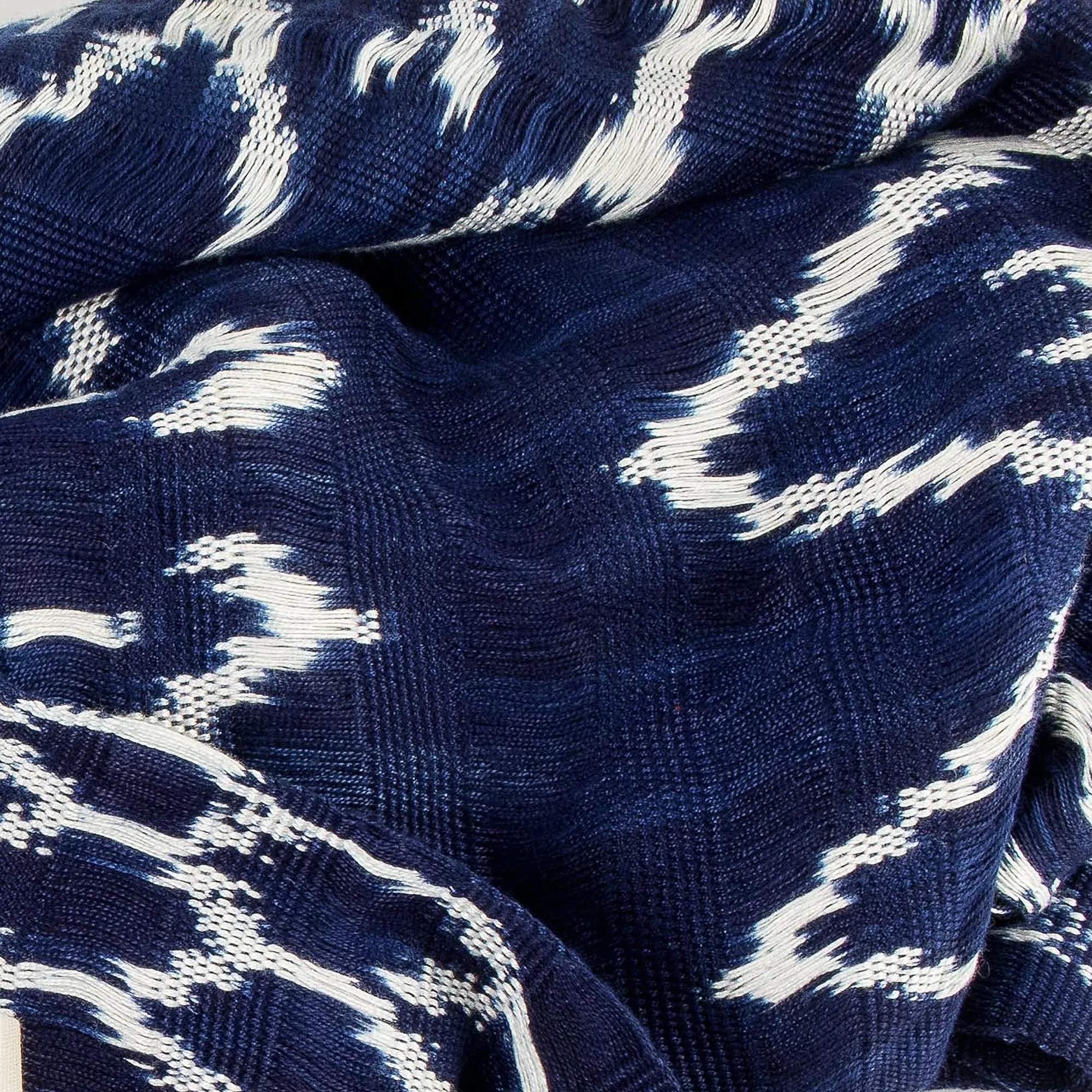 Navy and White Ikat Shawl from Guatemala - Navy Blue Silhouettes | NOVICA