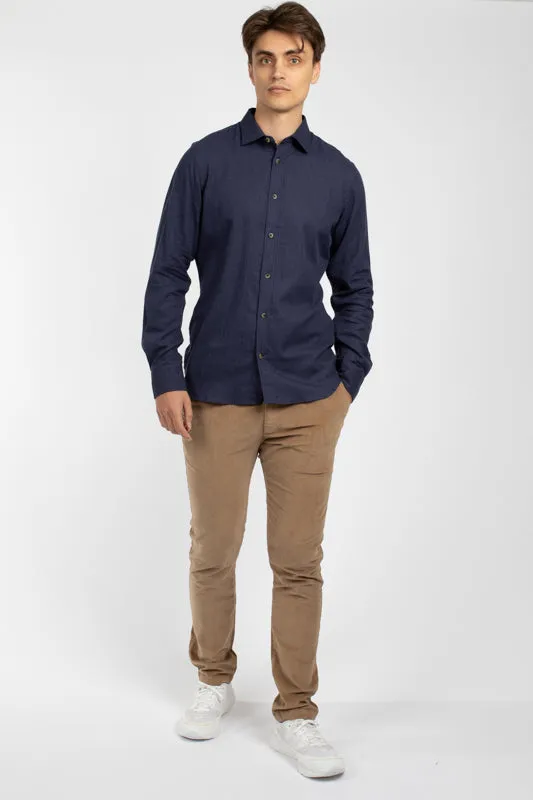 Navy Flannel Cotton Marle Shirt