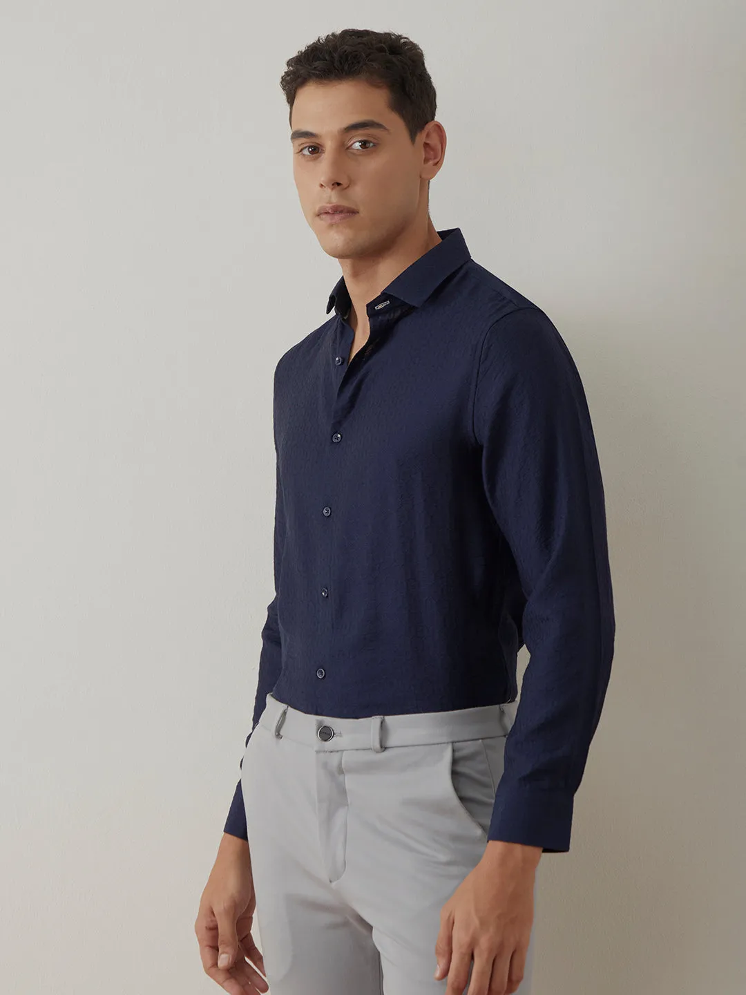 Navy Plain Casual Shirt