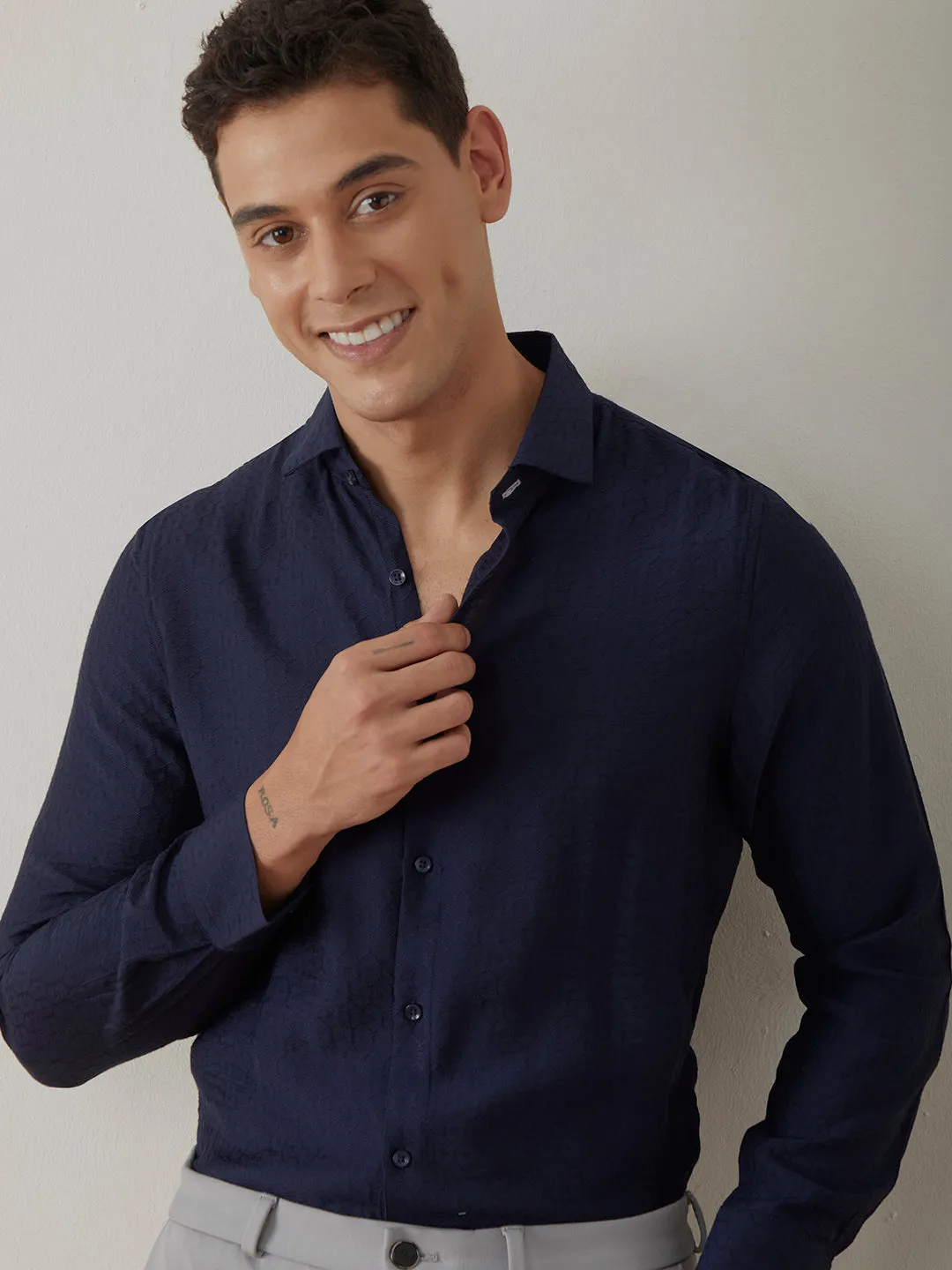 Navy Plain Casual Shirt