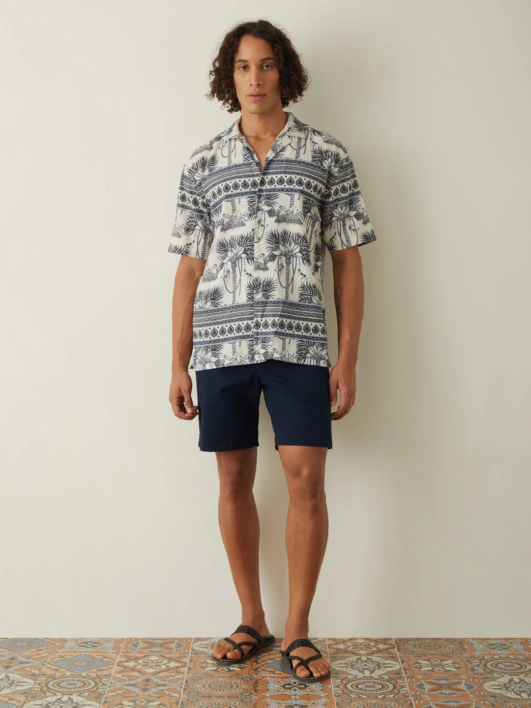 Navy Printed Resort Shirt