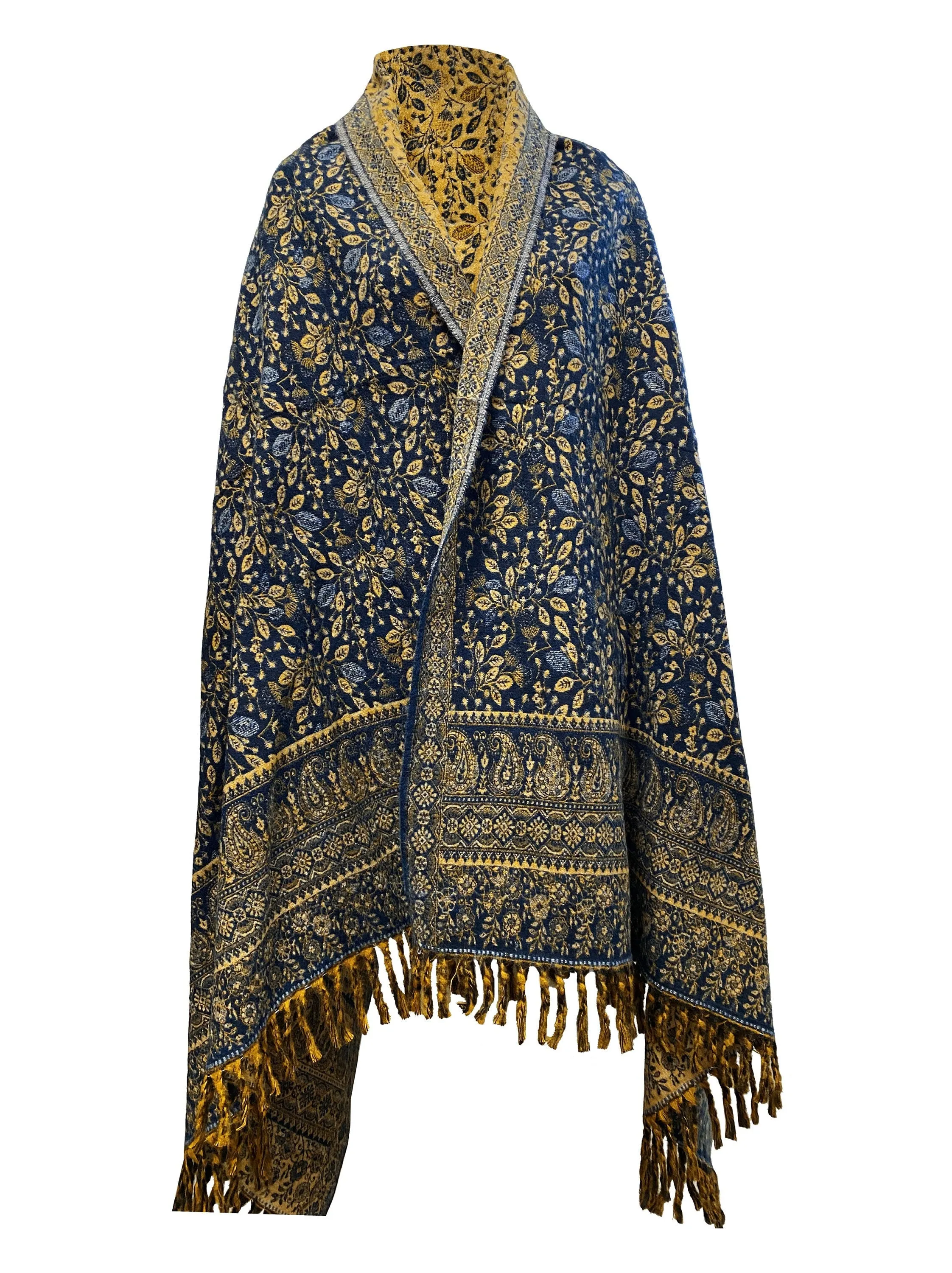 NEW LUXURY HANDMADE Dark Blue Floral Scarf Yak Wool comfortable scarf Blanket stole unisex Travel Wrap Meditation Soft Shawl special Gift