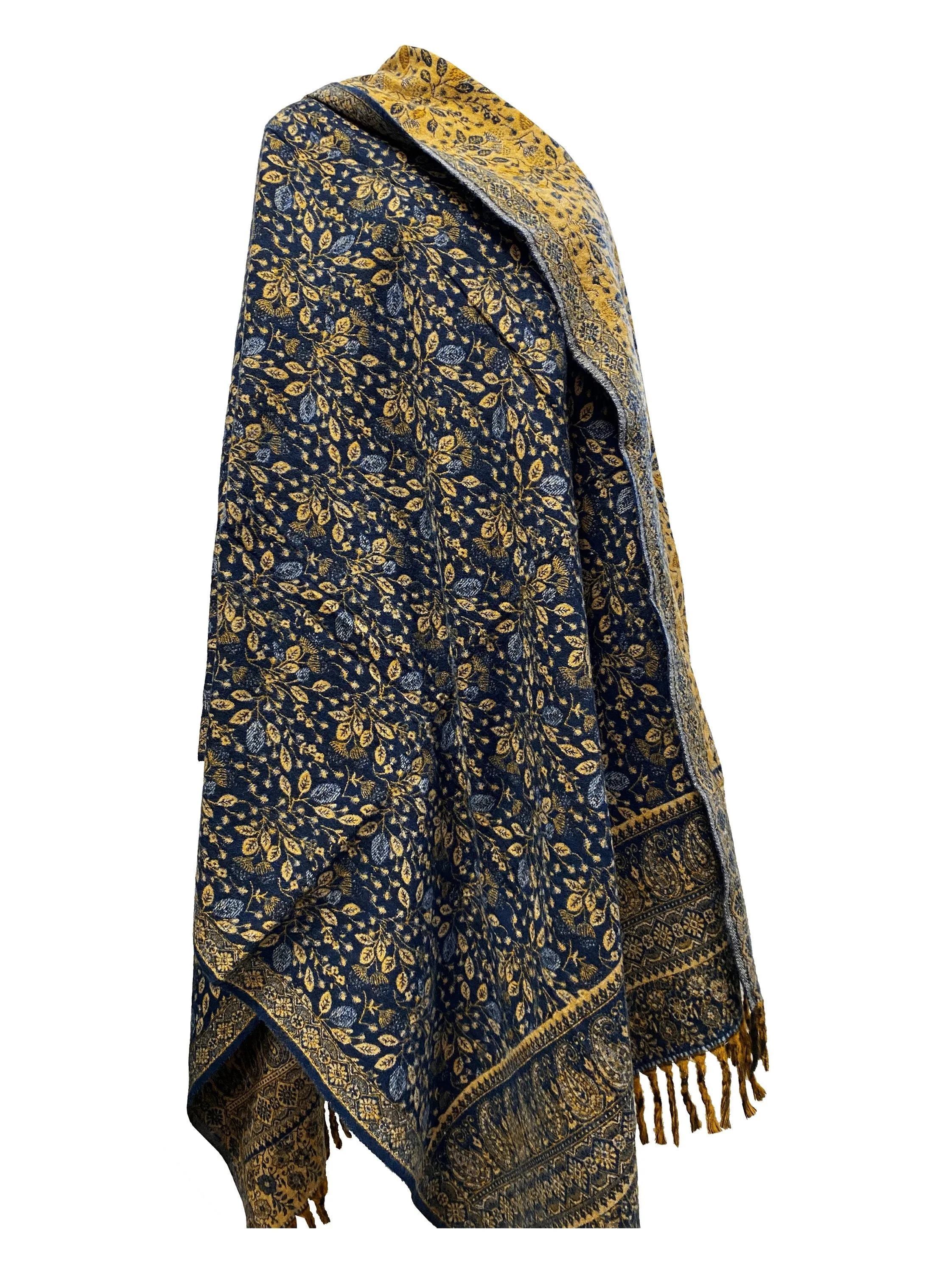 NEW LUXURY HANDMADE Dark Blue Floral Scarf Yak Wool comfortable scarf Blanket stole unisex Travel Wrap Meditation Soft Shawl special Gift