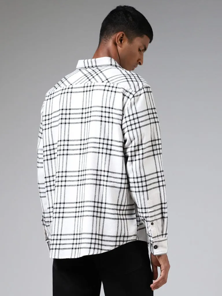 Nuon White Checked Relaxed-Fit Shirt