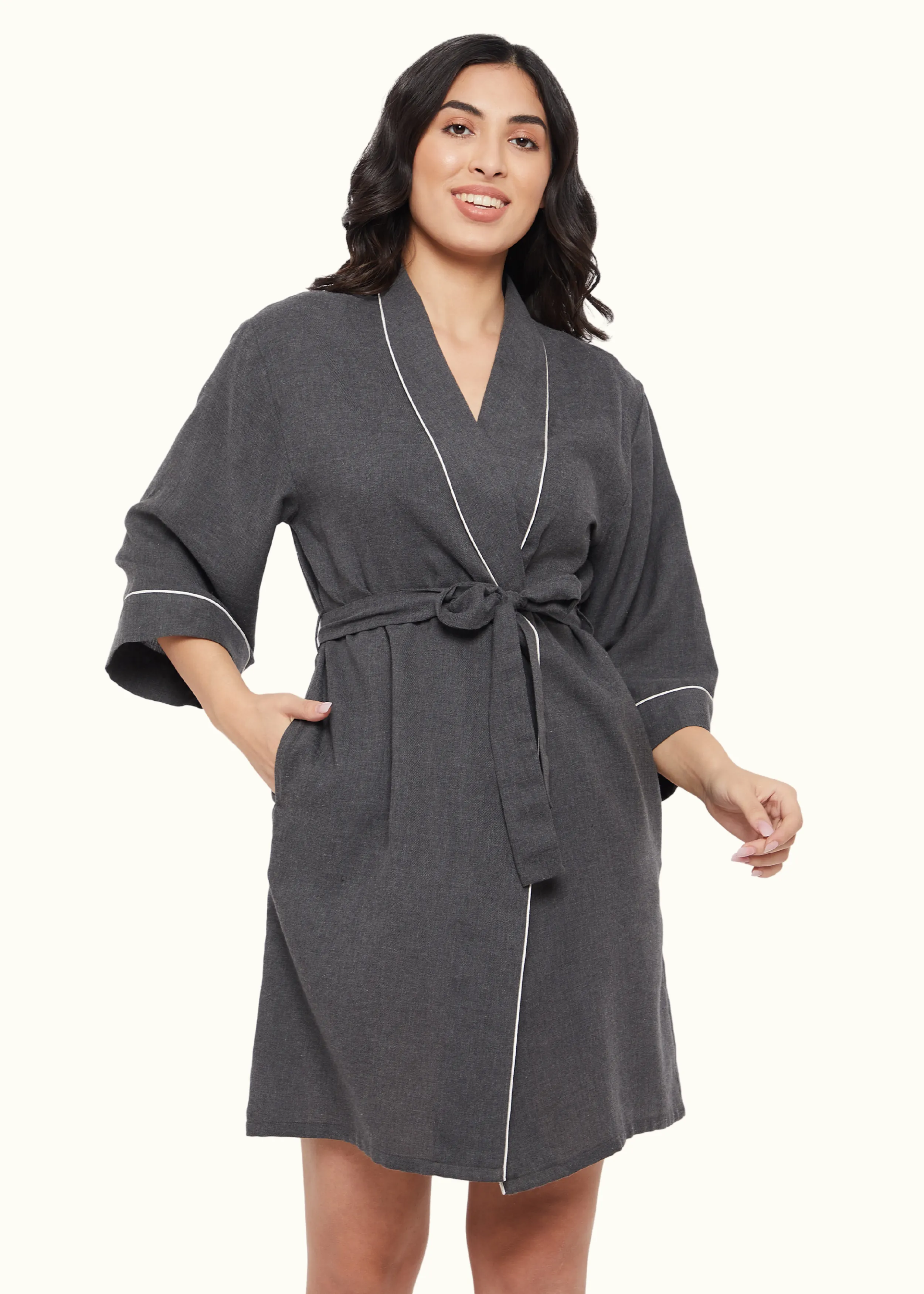 Olivia Cotton Melange Kimono Robe