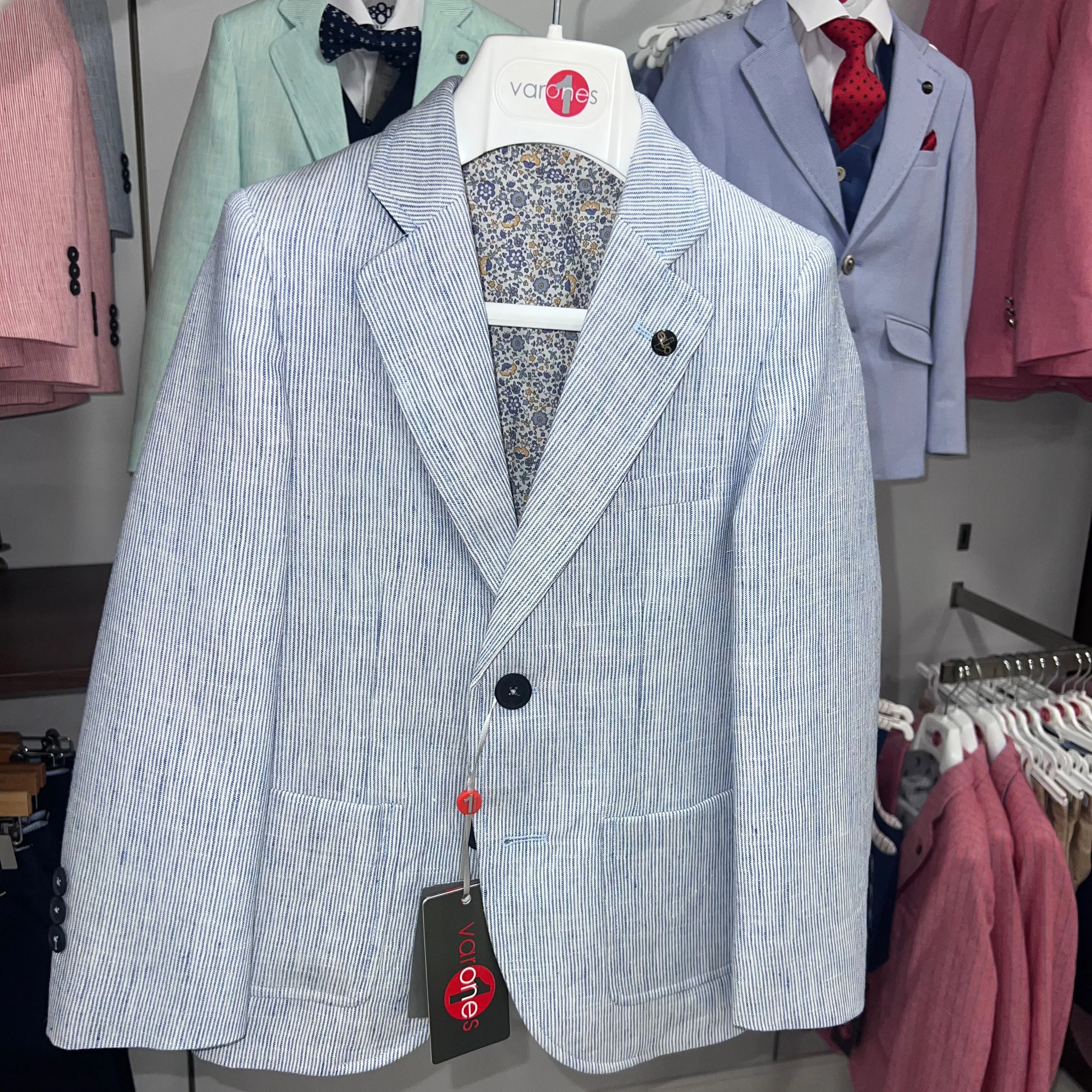 One Varones Boys Pale Blue Stripe Blazer